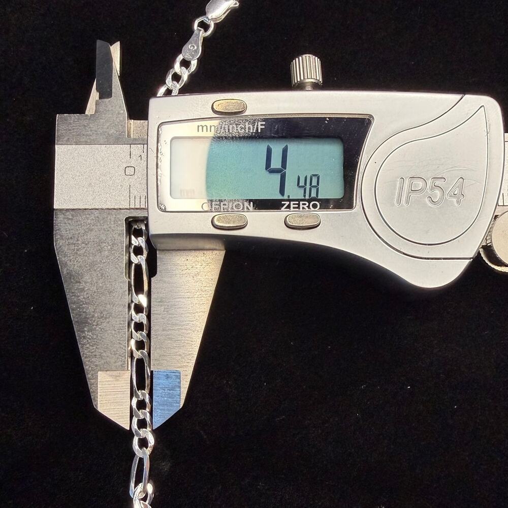 Solid 925 Italian Sterling Silver Figaro Bracelet 8" Long 4.5 Millimeter - Picture 6 of 7